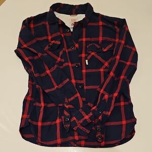 Topo Designs Red and Navy Plaid Button Down Shirt
